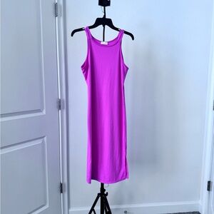 Pink Lily Ribbed Pink Midi Dress